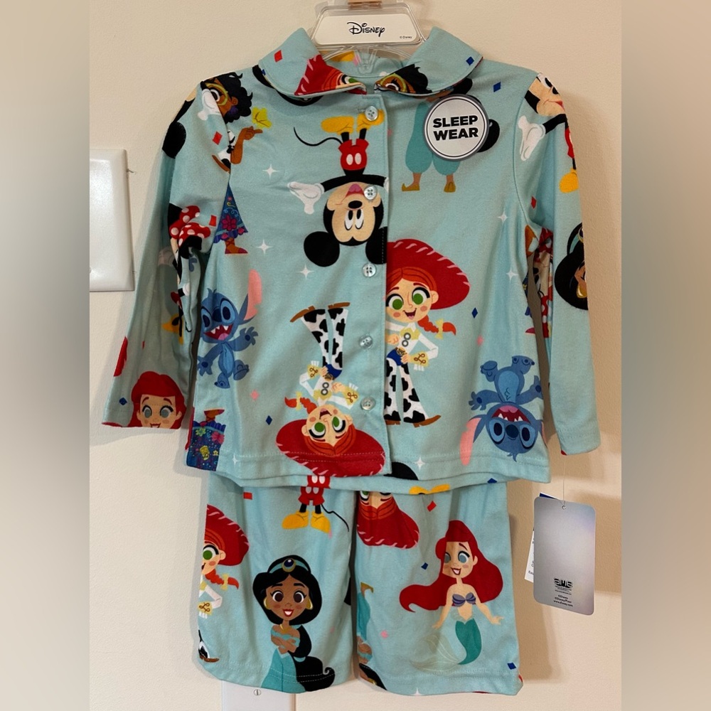 Disney Toddler Girls Teal Multi Character 2 Piece Pajama Set NWT Various…